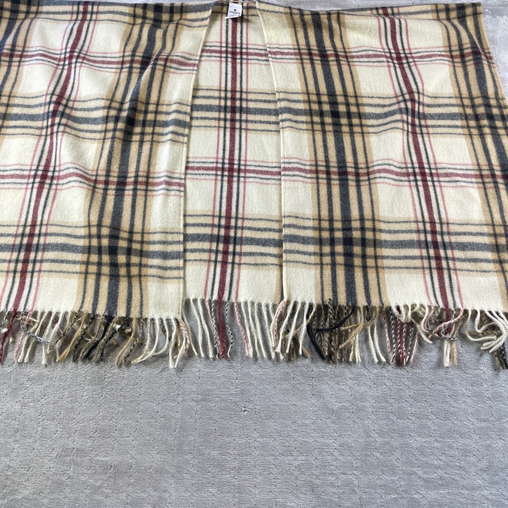 Woolrich Plaid Scarf Wrap One Size‎ Cream Tan Fringe Warm Boho Western Outdoor